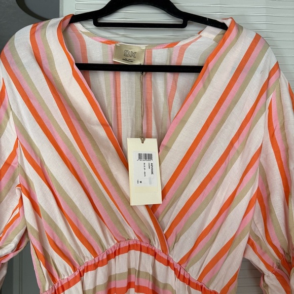 DX Collection Striped Orange and Pink Maxi Dress Drop Waist Cherry - Picture 2 of 6